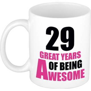 👉 Beker wit roze 29 great years of being awesome cadeau mok / en