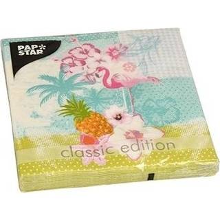 👉 Servet One Size meerkleurig 20x Flamingo tropische thema servetten 33 x cm - Papieren Servetjes vogel print 8719538664319
