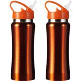 👉 Drinkfles oranje RVS One Size Drinkfles/waterfles 600 ml metallic van - Sport bidon waterflessen 8720276624657
