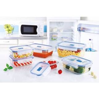 👉 Lunchbox transparant blauw One Size 3x Glazen voorraad/vershoud bakjes rechthoekig transparant/blauw - Voedsel bewaar Mealprep 8720147857894