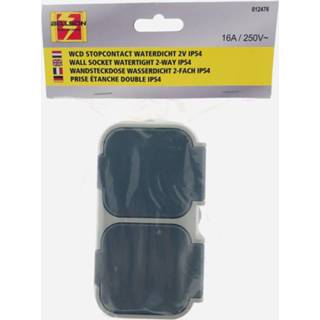 👉 Stopcontact grijs grijze One Size Buiten wandstopcontact 2-voudig IP54 waterdicht - Met randaarde en klep waterdichte wandstopcontacten Regen wand 8718692628960
