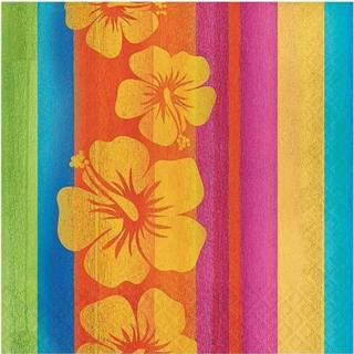 👉 Servet papieren One Size meerkleurig 16x Hawaii thema servetten 33 x cm - wegwerp servetjes Tropische bloemen/Hibiscus/Hawaiiaanse versieringen/decoraties 8718758995067