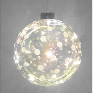 👉 Kerstbal One Size transparant 1x Glazen decoratie kerstballen met 20 led lampjes verlichting 12 cm - Kerstversiering/kerstdecoratie 8720147881950