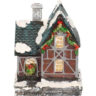 👉 Kersthuisje One Size meerkleurig 5x Verschillende polystone kersthuisjes/kerstdorpje huisjes met verlichting 13,5 cm - Kerstdorpje maken onderdelen 8720276492300