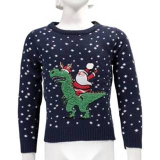 👉 Dinosaurus blauwe blauw kinderen jongens meisjes kersttrui kerstman op voor - Foute kersttruien jongens/meisjes Kerst trui/sweater 8720147049671