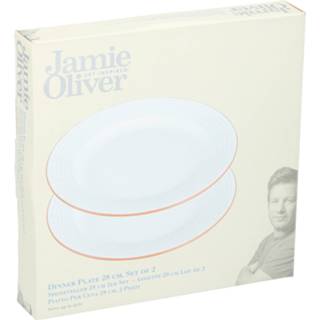 👉 Set van 2x stuks Jamie Oliver dinerborden wit/oranje - 28 cm - dinerservies - borden