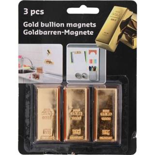 👉 3x Goudstaven magneet speelgoed van 6 cm - piraten/cowboys goudstaven - koelkast magneet - kantoor artikelen