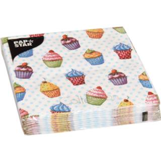👉 Servet papieren One Size meerkleurig 20x Servetten met cupcakes print- print 25 cm - 8719538078314