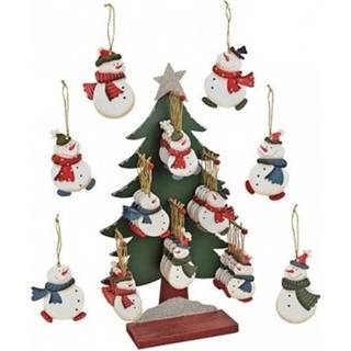 👉 Ornament houten One Size wit Kersthangers set van 3 stuks sneeuwpop ornamenten 10 cm - Kerstboomversiering / kerstversiering 8720147705140