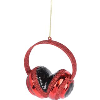👉 3x Kersthangers rode hoofdtelefoons/koptelefoons van glas 10 cm - Kerstboomversiering kerstornamenten