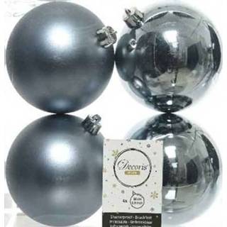 👉 Kerstbal grijsblauwe kunststof glans 4x kerstballen 10 cm mat/glans
