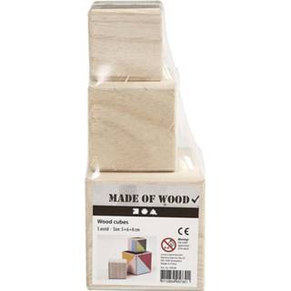 👉 Kubus houten hout One Size beige 3x hobby knutsel kubussen - Decoratie blokken van blank 5 6 8 cm 8720147920420