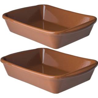 👉 Tapas schaal terracotta steen bruin Set Van 2x Stuks Schalen 18 X 14 4,5 Cm - 0,5 Liter Ovenbestendig Ovenschalen 8720276848404