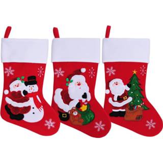 👉 Kerstsokken rode One Size meerkleurig met kerstman en sneeuwpop 45 cm - Kerstversiering/kerstdecoratie 8720276705585