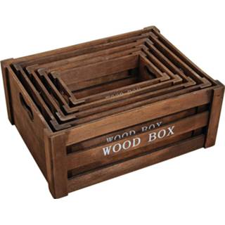 👉 5x Bruine houten opberg fruitkistjes/kratten Wood Box decoraties - 37 x 28 x 15 cm - Houten kisten/kratjes - Opbergen opbergkisten
