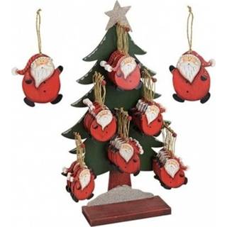 👉 Ornament houten One Size rood Kersthangers set van 6x kerstman ornamenten 10 cm - Kerstboomversiering / kerstversiering 8720276715720