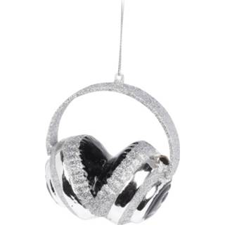👉 4x Kersthangers zilveren hoofdtelefoons/koptelefoons van glas 10 cm - Kerstboomversiering kerstornamenten
