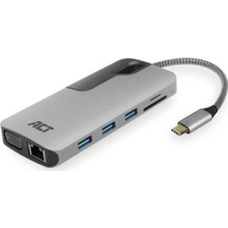 👉 ACT laptop dock - USB C naar HDMI VGA Ethernet A MicroSD 8716065447736