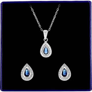 👉 Zirkonia blauwe zilveren zilver druppel blauw set met 8719802220289