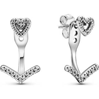 👉 Oorbel zilver One Size array Pandora Wish 299280C01 Oorbellen Sparkling Wishbone Heart 5700302908343