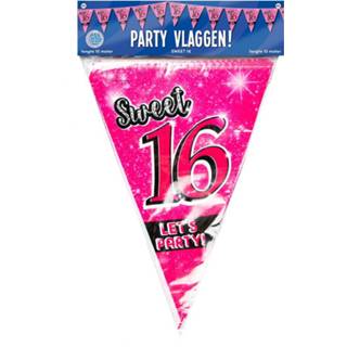 👉 Slinger roze One Size Sweet 16 slingers 10 meter - 16e Verjaardag Vlaggenlijnen/slingers Feestversiering 8720276486866