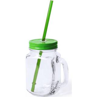 👉 2x stuks Glazen Mason Jar drinkbekers groene dop en rietje 500 ml - afsluitbaar/niet lekken/fruit shakes