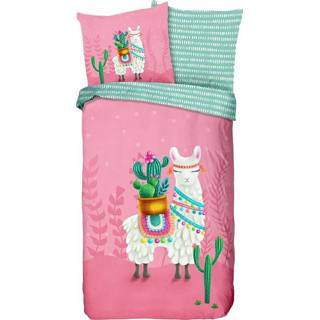 👉 Dekbedovertrek roze groen katoen One Size Good Morning Alpaca 135 x 200 cm 8717285174037