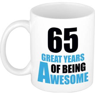 👉 Beker wit blauw 65 great years of being awesome cadeau mok / en