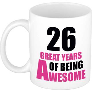 👉 Beker wit roze 26 great years of being awesome cadeau mok / en