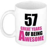 👉 Beker wit roze 57 great years of being awesome cadeau mok / en