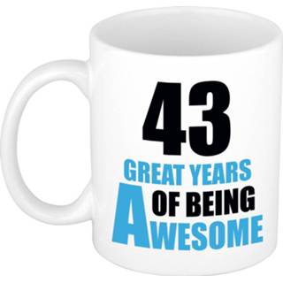 👉 Beker wit blauw 43 great years of being awesome cadeau mok / en