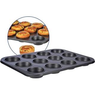 👉 Bakvorm zwart One Size zwarte muffin vorm bakborm voor 12 muffins 36 x 28 3 cm - Bakvormen cupcakes en 8720276020176