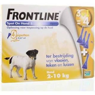 👉 S Frontline Spot on 3 plus 1 hond 2-10kg vlo en teek 4st 8713942401645