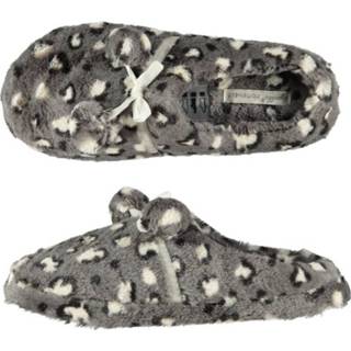 👉 Pantoffels grijs witte meerkleurig vrouwen Instap sloffen/pantoffels panter met balletjes voor dames - Grijs/witte slippers 8720147494709