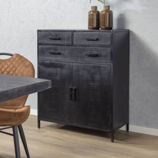 👉 Opberg kast mangohout staal zwart mannen LivingFurn Opbergkast 'Kala' en staal, 85cm