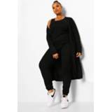 👉 Plus 3-Delige Geribbelde Joggingbroek En Cardigan Set, Black