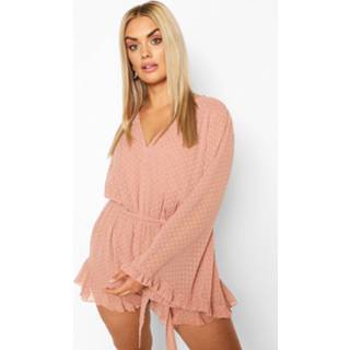 👉 Plus Dobby Mesh Romper Met Wijde Mouwen, Blush