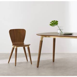 👉 Messing IJzer donker hout Edelweiss set van 2eetkamerstoelen, walnoothout en