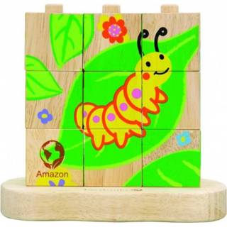 👉 Blok puzzel hout multicolor Blokpuzzel Van Rups Tot Vlinder 6923619426747