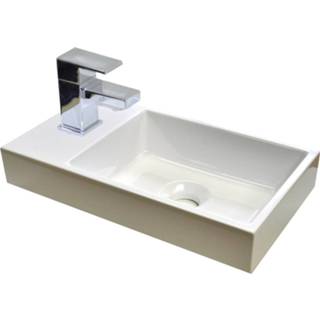 👉 Fontein wit glans eraalmarmer opbouw Sanicare Q40 mineraalmarmeren voor toiletmeubel 40x22cm 7434210875883