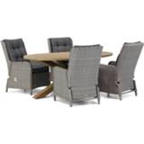 👉 Tuinset Half Round Grey wicker dining sets grijs-antraciet Garden Collections Kingston/Boston 200 cm ovaal 5-delig