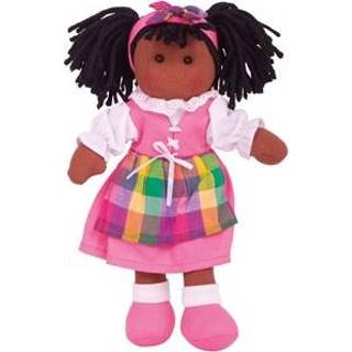 👉 Dress bruin roze wit stuks BigJigs Poppen Jess -Dark Brown Hair/Pink Dress,Check Tabard & White Blouse 691621350171