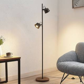 👉 Vloerlamp bruin houten IJzer a++ Lindby Rubinjo met voet, 2-lamps