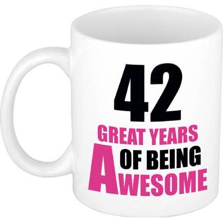 👉 Beker wit roze 42 great years of being awesome cadeau mok / en - verjaardagscadeau jaar