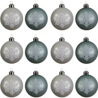 👉 Kerstbal wit glas multikleur Kerstballen Sneeuwvlok Box 12 Stuks Eucalyptus White 8719323085473