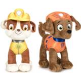 👉 Knuffel multi polyester kinderen Paw Patrol knuffels set van 2x karakters Rubble en Zuma 27 cm