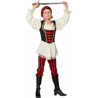 👉 Rood zwart multi polyester meisjes Carnavalskleding piraat rood/zwart voor