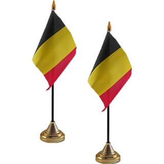 👉 Vlag multi polyester volwassenen 6x stuks Belgie staande mini vlaggen 10 x 15 cm