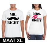 👉 Shirt volwassenen active XL wit katoen Mr. Right & Mrs. Always koppel t-shirts maat