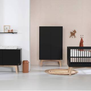 👉 Commode zwart kinderen baby's Kidsmill Sixties Babykamer Mat / Naturel | + Kast 3-Deurs